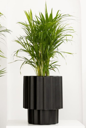 Donica ryflowana ogrodowa 45 cm czarna | Ribbo z półką | Monumo