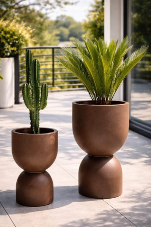 Zestaw donic Kielich 65H & 50H corten effect do ogrodu Monumo z półką