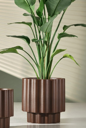 Donica ryflowana ogrodowa 55 cm efekt corten | Ribbo z półką | Monumo