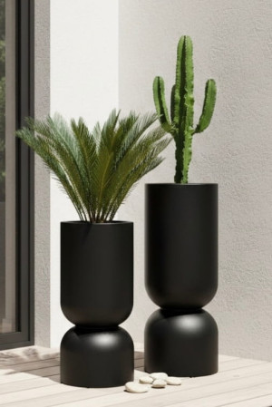 Zestaw wysokich donic ogrodowych kielich 2 szt. 65 i 80 cm czarnych | Perfetto z półką | Monumo