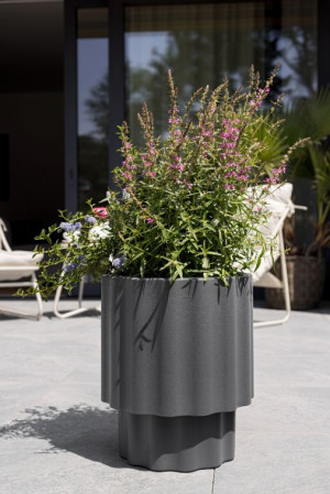 Donica ryflowana ogrodowa 45 cm antracyt | Ribbo z półką | Monumo
