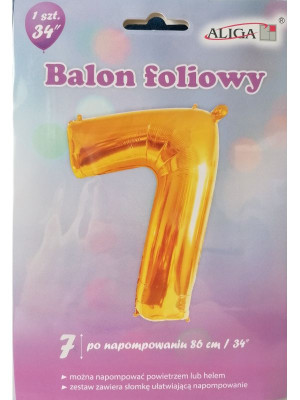 Balon Foliowy Złoty Cyferka 7 (rozmiar 86 cm) 1 szt