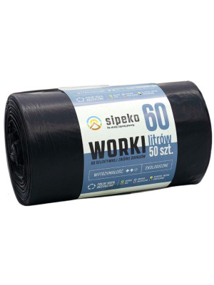 Worki na śmieci 60 L (50 sztuk) czarne LDPE Sipeko