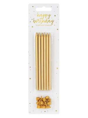 Świeczki urodzinowe 12 szt złote (12,5 cm) PartyDeco