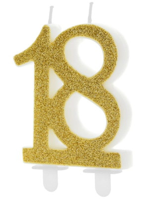 Świeczka urodzinowa liczba 18 złota (7,5 cm) PartyDeco