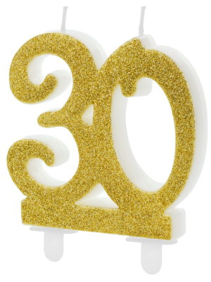 Świeczka urodzinowa liczba 30 złota (7,5 cm) PartyDeco