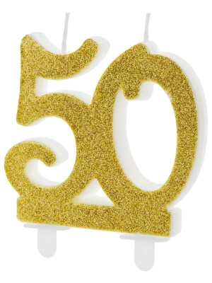 Świeczka urodzinowa liczba 50 złota (7,5 cm) PartyDeco