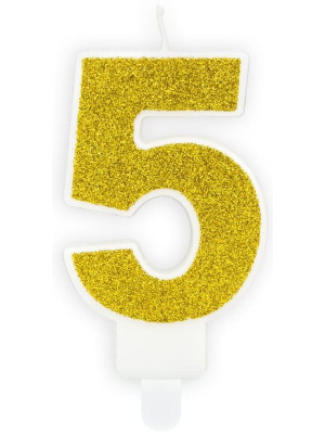 Świeczka urodzinowa cyferka 5 złota (7 cm) PartyDeco