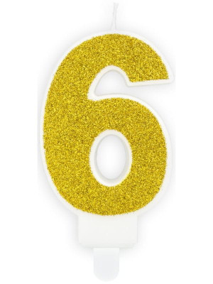 Świeczka urodzinowa cyferka 6 złota (7 cm) PartyDeco