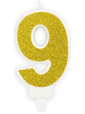 Świeczka urodzinowa cyferka 9 złota (7 cm) PartyDeco