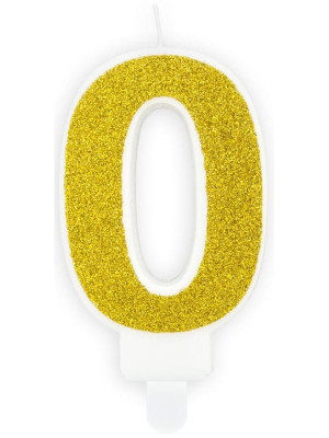 Świeczka urodzinowa cyferka 0 złota (7 cm) PartyDeco