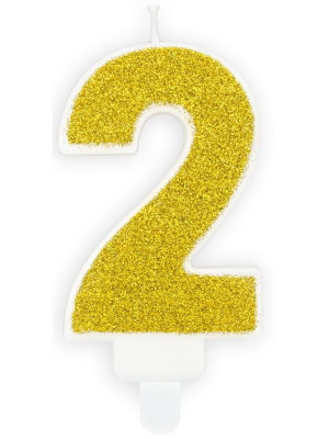 Świeczka urodzinowa cyferka 2 złota (7 cm) PartyDeco