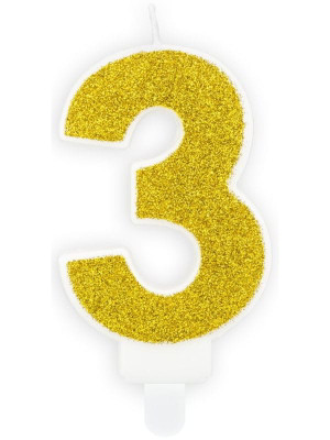 Świeczka urodzinowa cyferka 3 złota (7 cm) PartyDeco