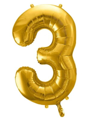 Balon foliowy cyferka 3 (rozmiar 86 cm) Złoty