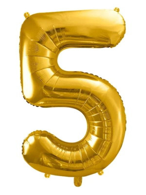 Balon foliowy cyferka 5 (rozmiar 86 cm) Złoty