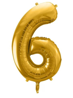 Balon foliowy cyferka 6 (rozmiar 86 cm) Złoty