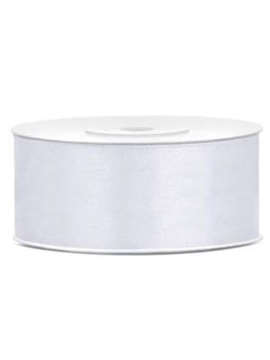 Wstążka satynowa (25 m x 25 mm) biała PartyDeco