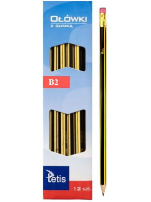 Ołówki z gumką 12 szt B2 Tetis