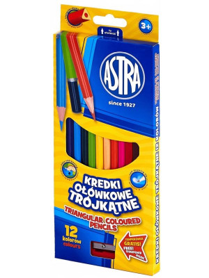Kredki ołówkowe 12 szt + temperówka trójkątne Astra