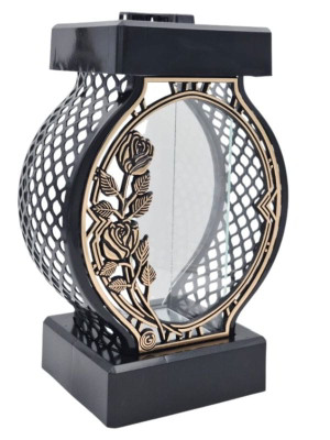 Znicz lampion (34 cm) szklany Koło Ratan XL + Ramka