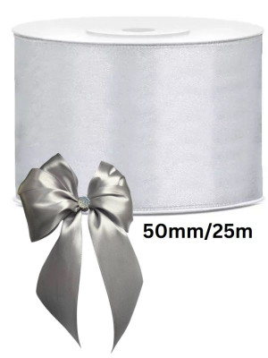 Wstążka satynowa, (50mm/25m) srebrna, PartyDeco