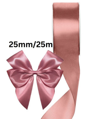 Wstążka satynowa, (25 mm x 25 m) brudny róż, Party Deco