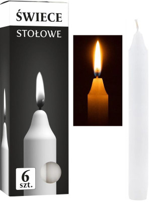 Świece tradycyjna, 6 szt stołowe, (19 cm), biała