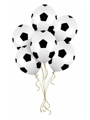 Balony 6 szt (30 cm) piłka nożna, biało - czarne