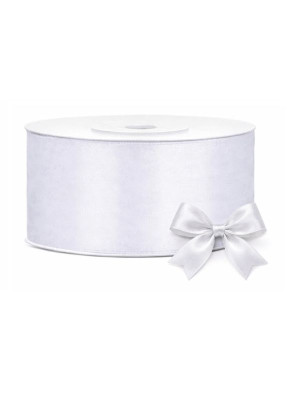 Wstążka satynowa, (50 mm x 25 m) biała, PartyDeco