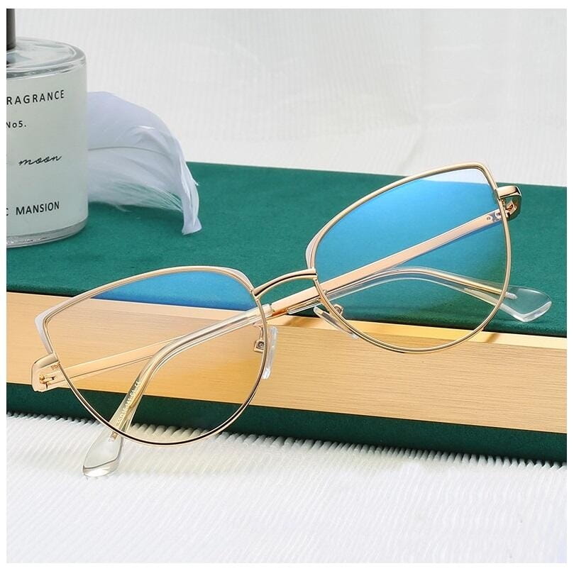 Okulary kocie do komputera damskie z filtrem BLUE Light zerówki 2586-3 złoty/biały