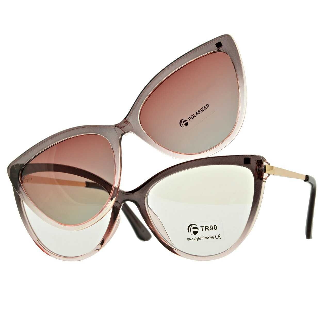 Damskie kocie okulary do komputera z nakładką przeciwsłoneczną Clip-on 2593-5
