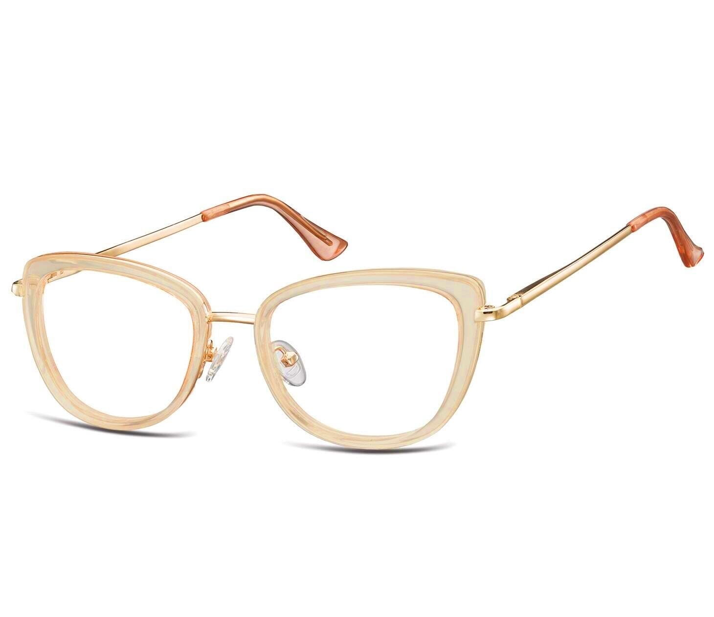 Okulary oprawki korekcyjne kocie oczy zerówki Sunoptic flex MTR-99E brzoskwiniowo-złote