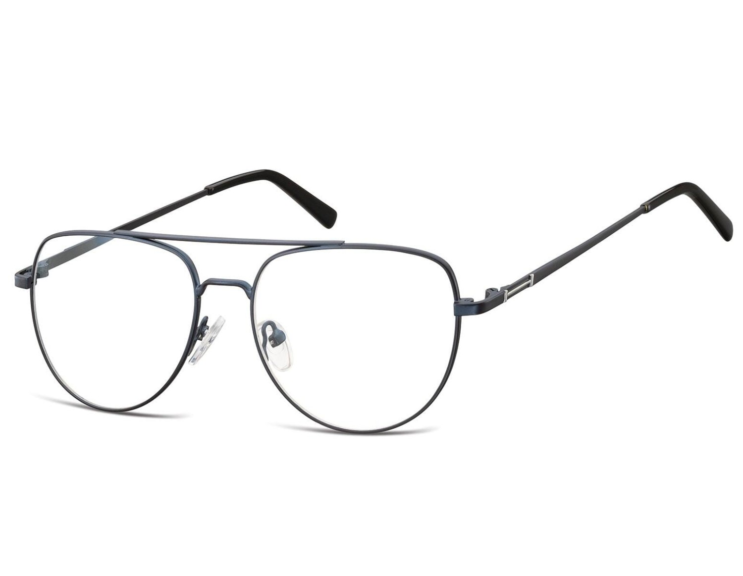 Okulary oprawki korekcyjne pilotki zerówki Sunoptic 889D granatowy + srebrny