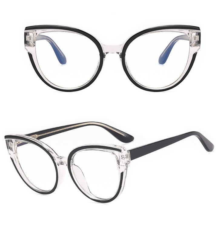 Damskie kocie okulary zerówki do komputera BLUE LIGHT na teleskopach 25128 Czarny/Transparentny