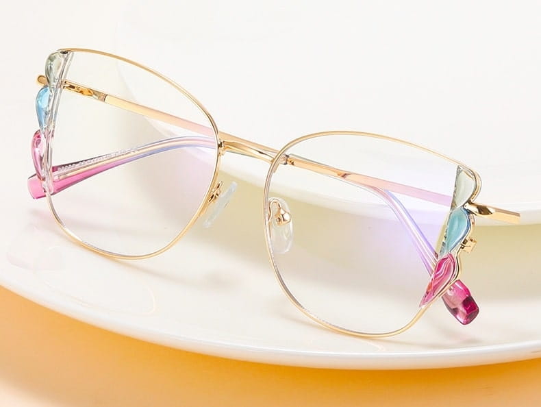 Damskie kocie okulary zerówki do komputera BLUE LIGHT z flexami 25129B