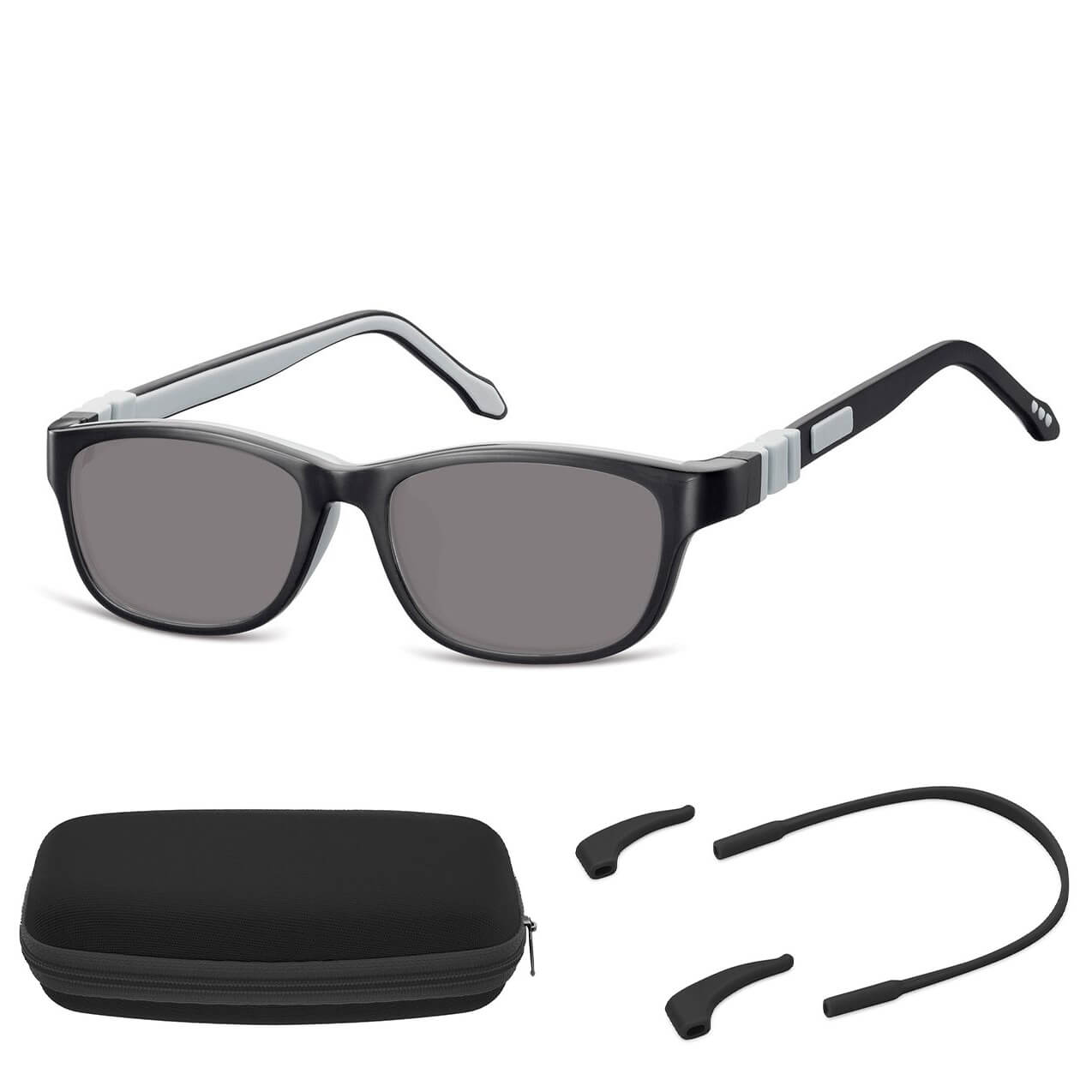 Elastyczne dziecięce okulary przeciwsłoneczne prostokątne + gumka Sunoptic SK5C czarne