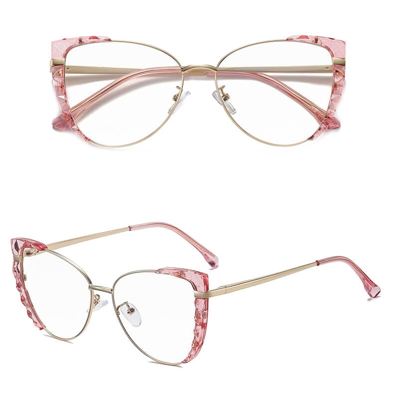 Damskie kocie okulary zerówki do komputera BLUE LIGHT z flexami 25136C róż/złoty