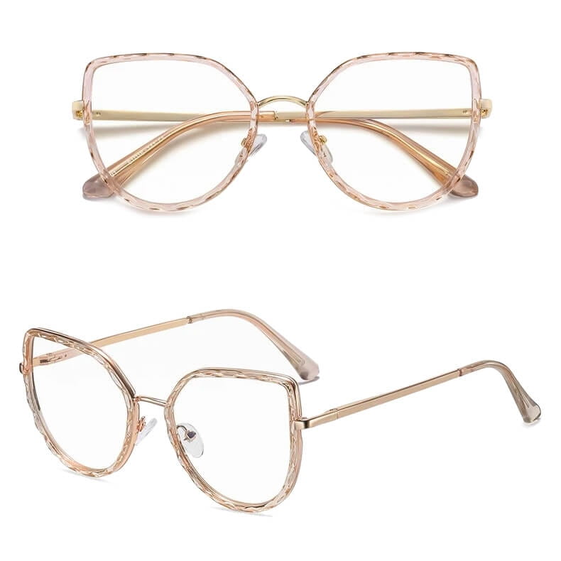 Damskie kocie okulary zerówki do komputera BLUE LIGHT z flexami 25137B peach/gold
