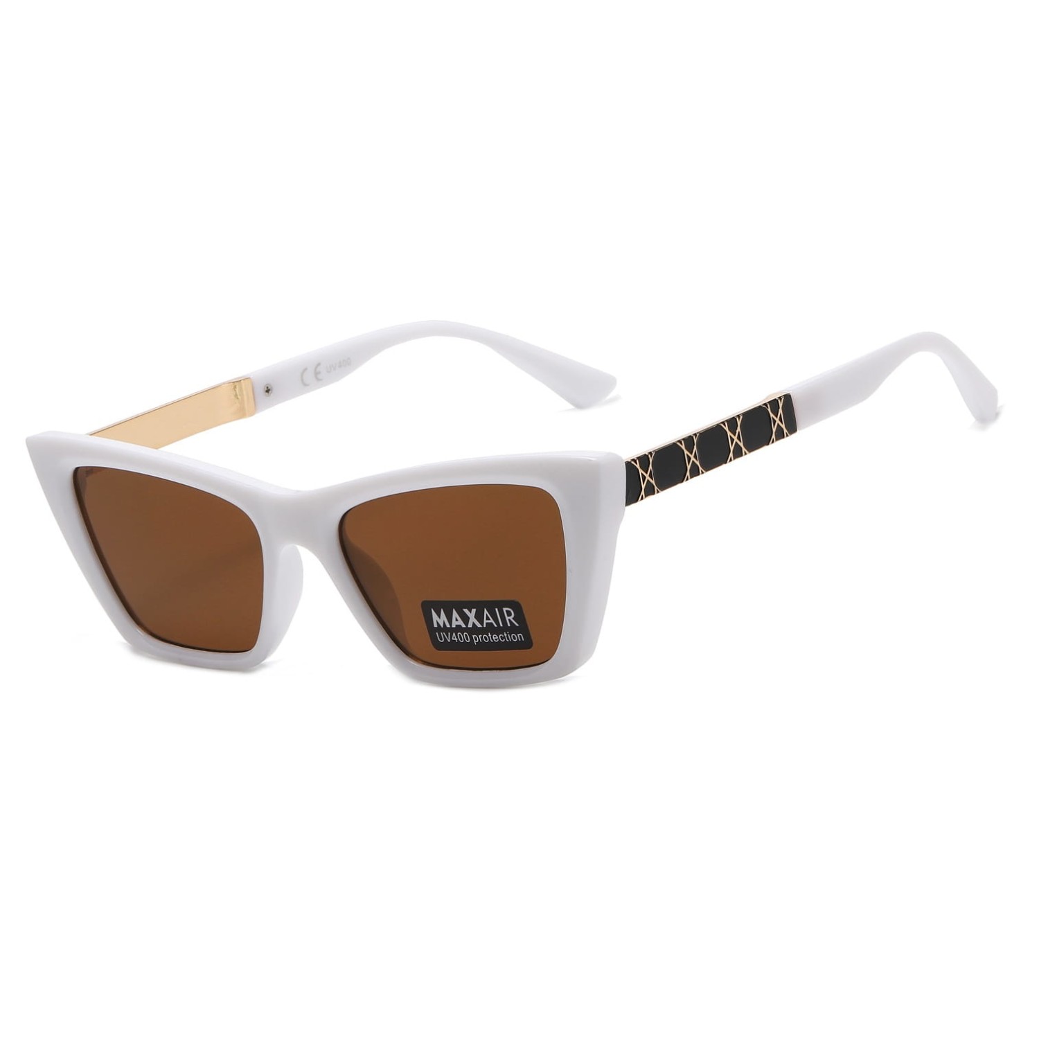 Damskie okulary przeciwsłoneczne kocie z filtrem UV400 ST-MAX10D biały/brąz
