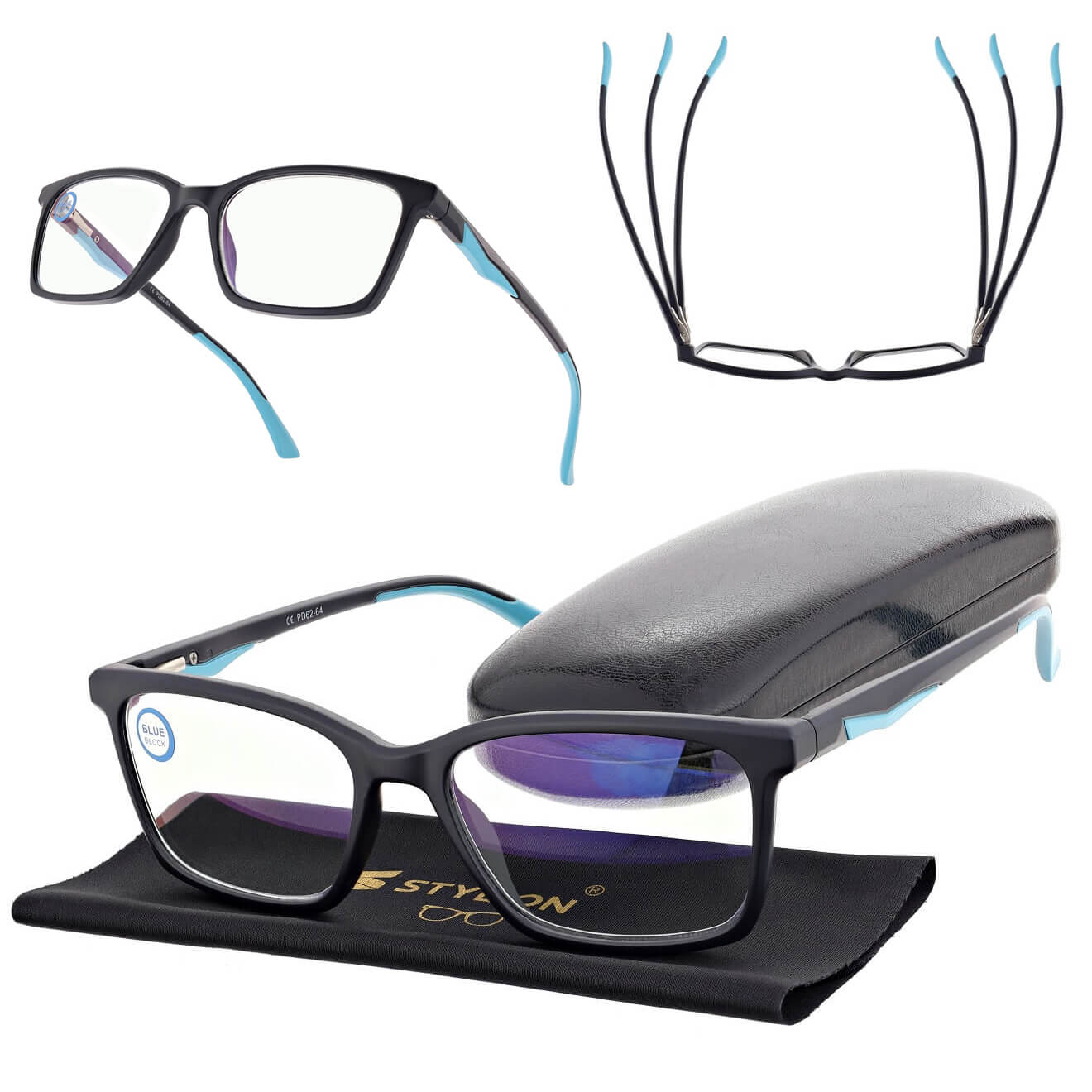 Męskie okulary +3.00 do czytania i komputera Blue Light ST338 czarne