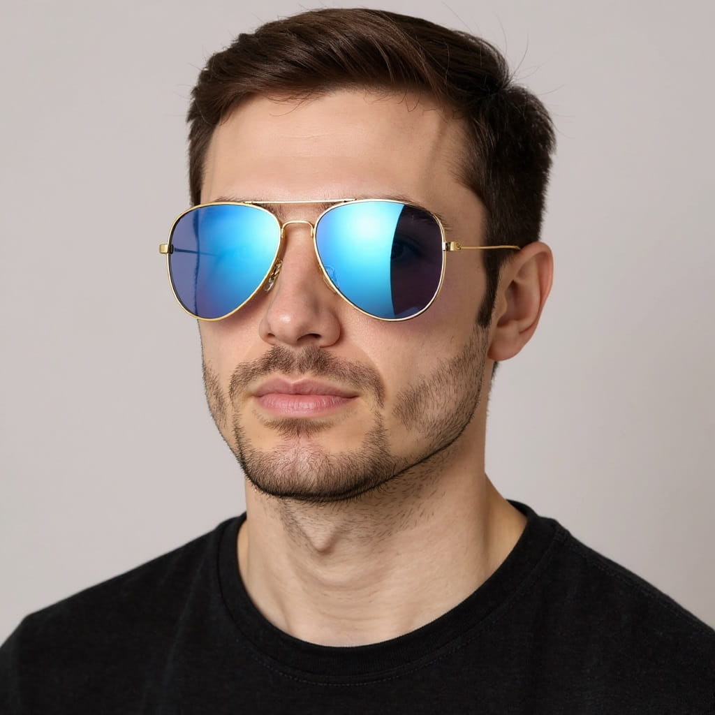 Okulary przeciwsłoneczne z polaryzacją pilotki POL-3026F srebrny/niebieski