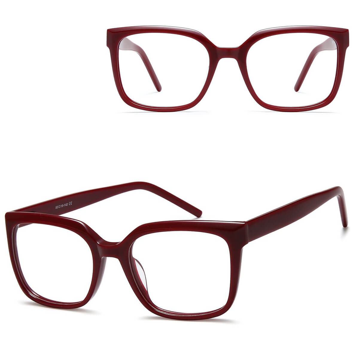 Damskie okulary acetatowe oprawki korekcyjne zerówki kwadratowe AC379D bordowe