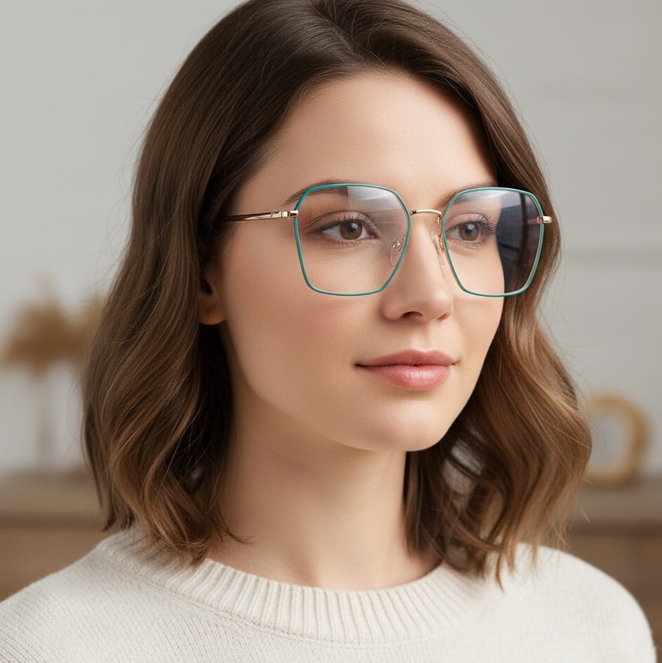 Damskie okulary PREMIUM +2.00 do czytania i komputera Blue Light+Antyrefleks STL285 złoty/zielony