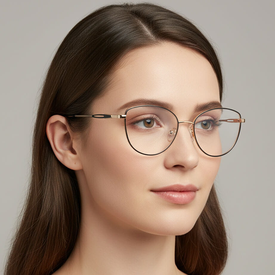 Damskie okulary zerówki oprawki korekcyjne kocie oczy Flex 888A Gold/Black