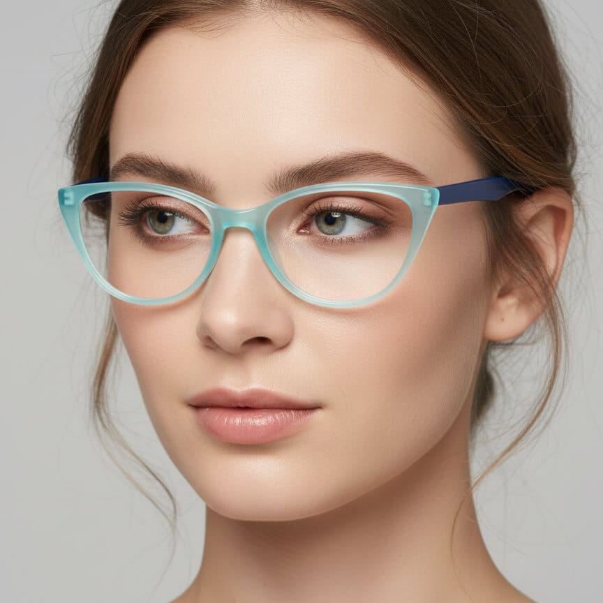 Okulary oprawki optyczne zerówki korekcyjne kocie oczy Sunoptic CP113B błękitno-niebieskie