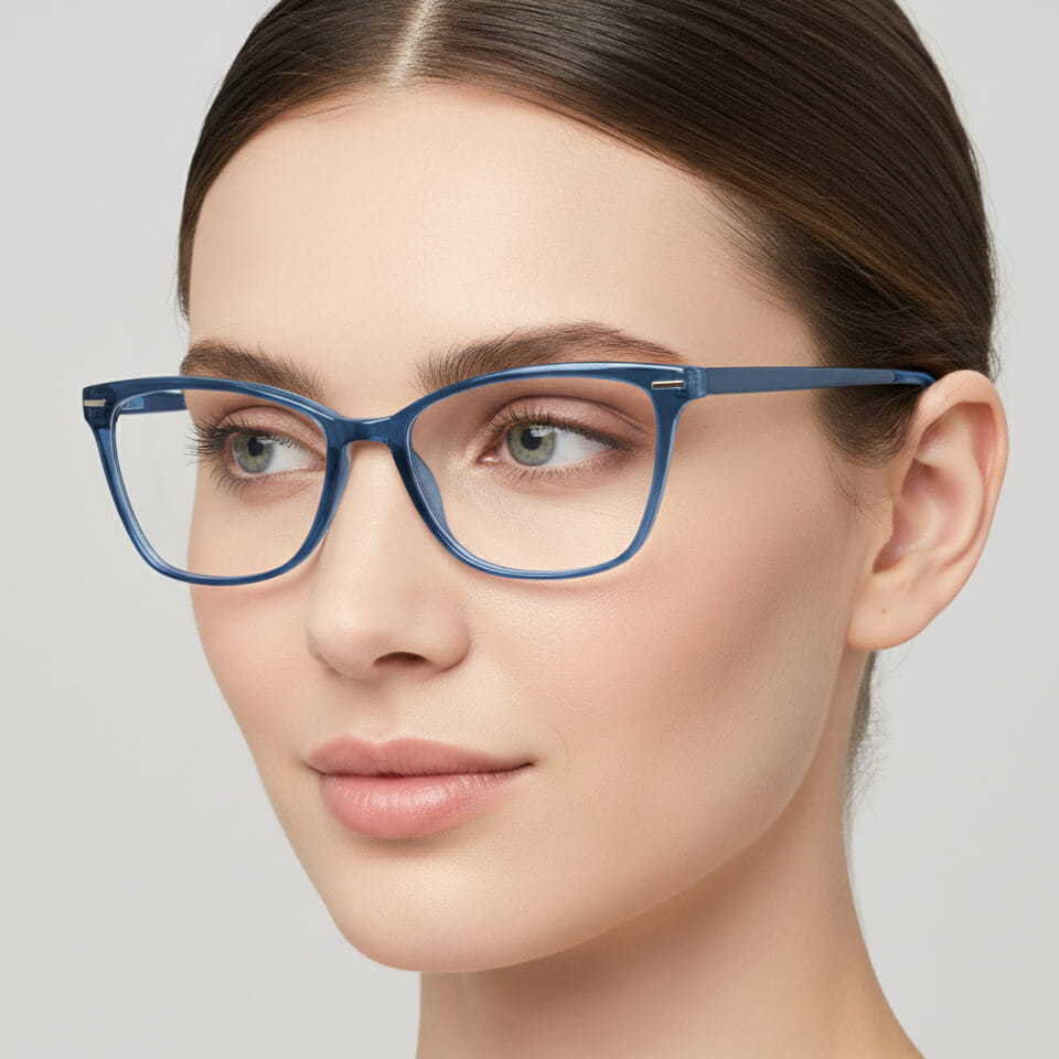 Damskie okulary optyczne zerówki kocie oczy Sunoptic CP118B granatowe