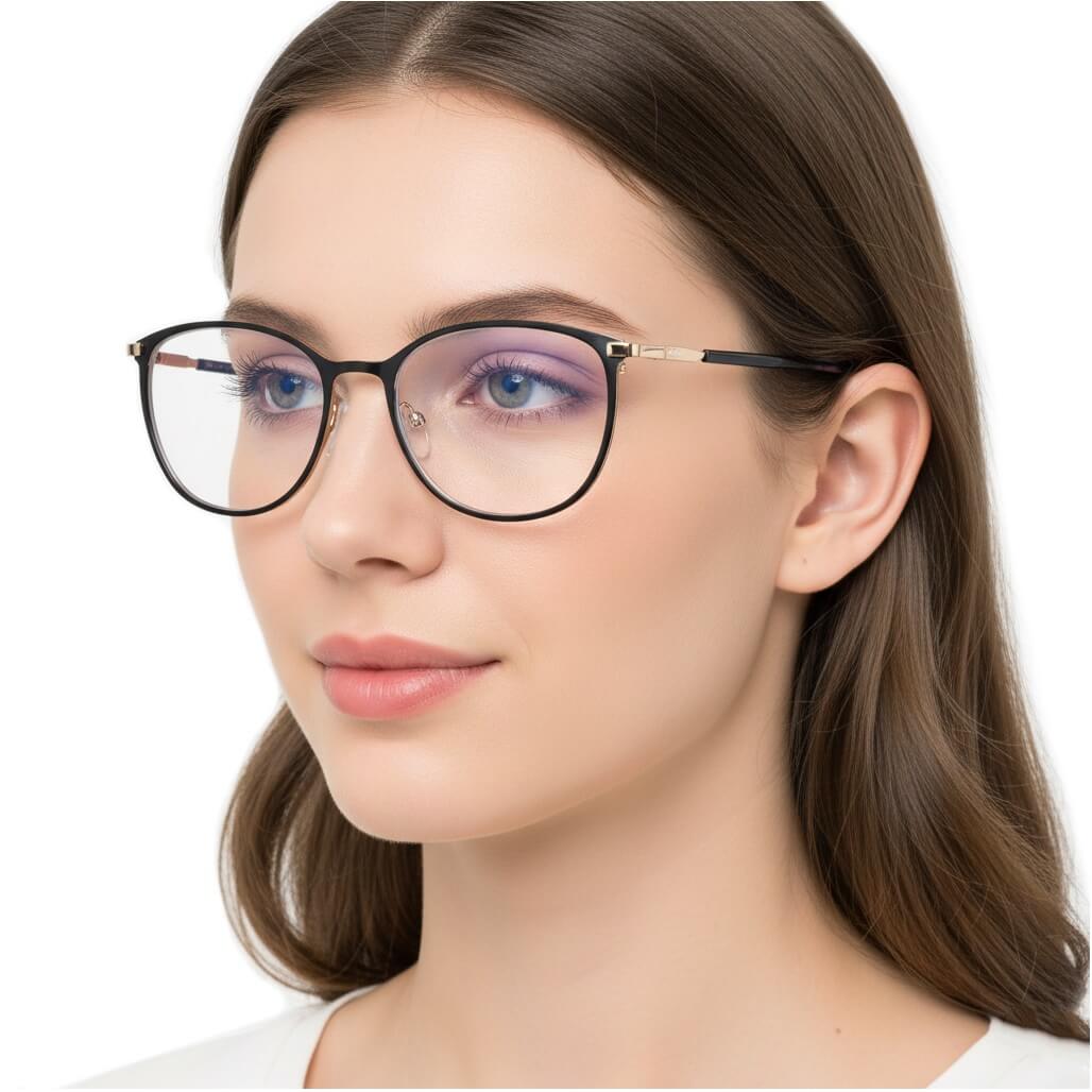 Damskie okulary zerówki +0.00 z filtrem Blue Light STL277 czarny/złoty