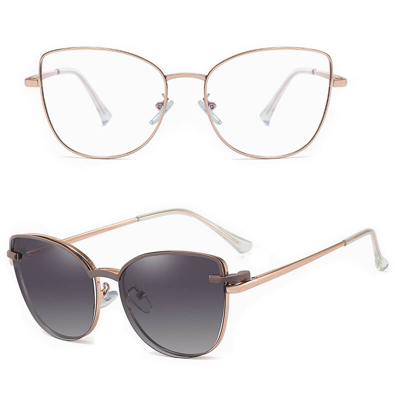 2w1 Okulary damskie do komputera + nakładka przeciwsłoneczna na magnes Clip-On 25192E złoty/ciemny fiolet