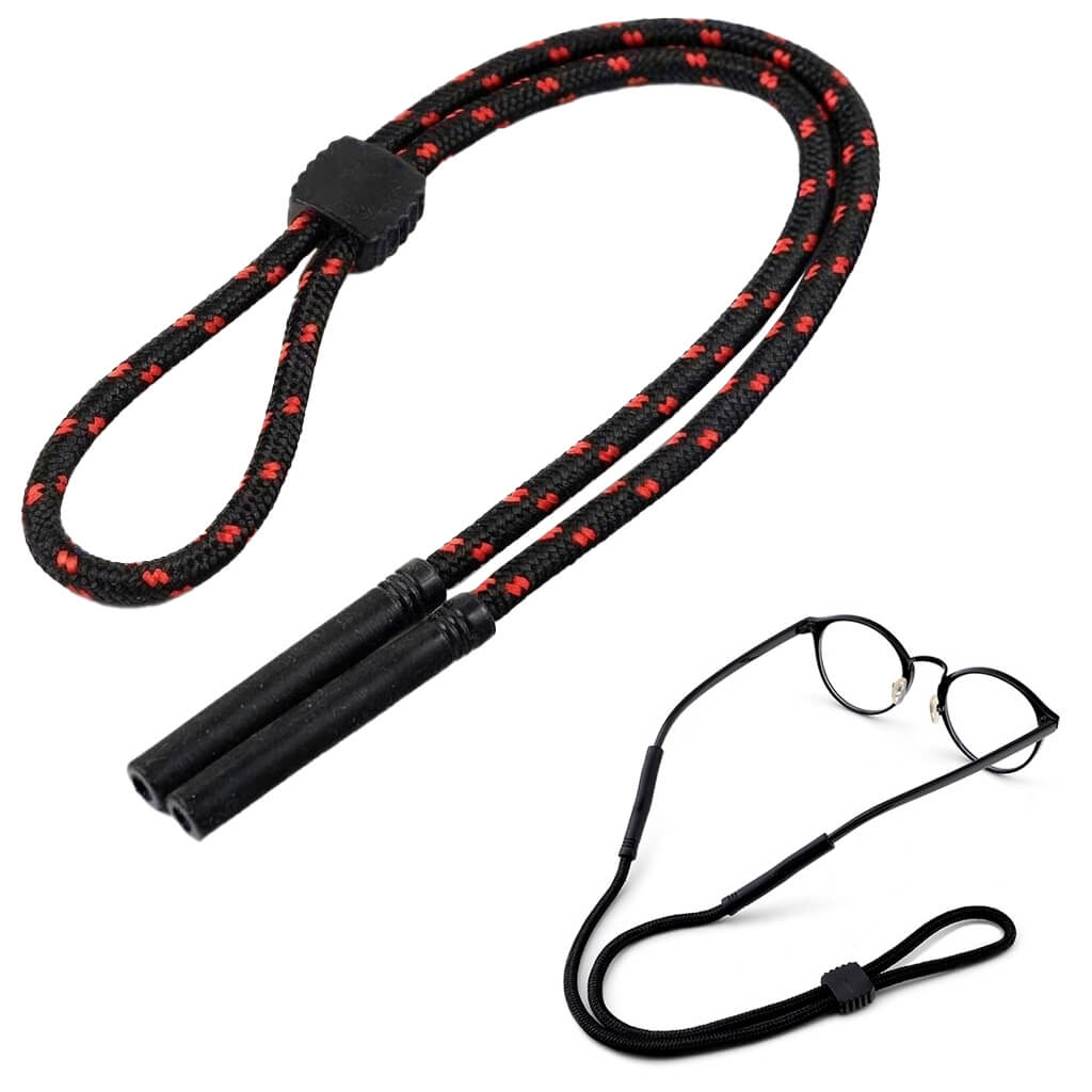 Regulowany gruby Sznurek do okularów 33cm - Czarny/Czerwony