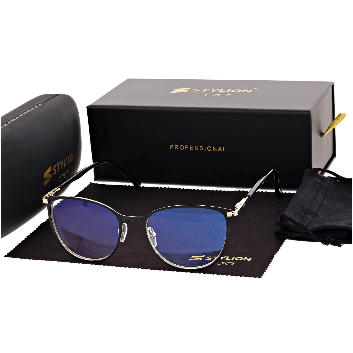 Damskie okulary +2.75 do czytania i komputera z filtrem Blue Light STL277 czarny/złoty